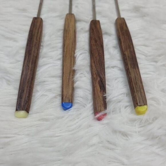 Wood Handled Fondue Forks- Set of 4 - Picture 3 of 4